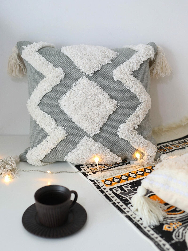 HKM-294611 Tassel Lumbar Pillowcase for Car and Office – Cotton Blend, 30x50cm or 45x45cm