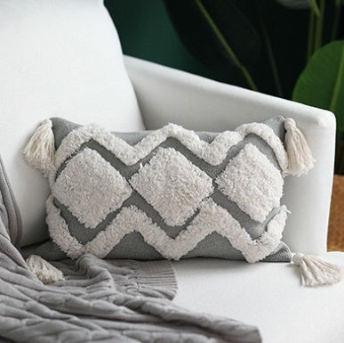 HKM-294611 Tassel Lumbar Pillowcase for Car and Office – Cotton Blend, 30x50cm or 45x45cm