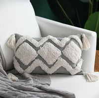 HKM-294611 Tassel Lumbar Pillowcase for Car and Office – Cotton Blend, 30x50cm or 45x45cm