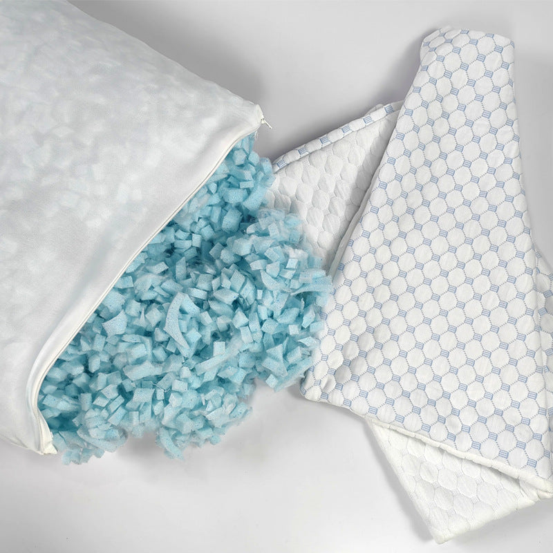 HKM-294675 Bamboo Fiber Crushed Sponge Pillow - 50x76cm, White and Blue, Polyester Fiber