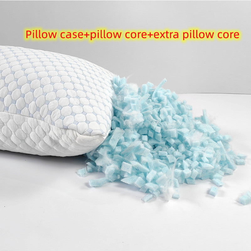 HKM-294675 Bamboo Fiber Crushed Sponge Pillow - 50x76cm, White and Blue, Polyester Fiber