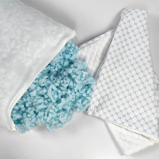 HKM-294675 Bamboo Fiber Crushed Sponge Pillow - 50x76cm, White and Blue, Polyester Fiber
