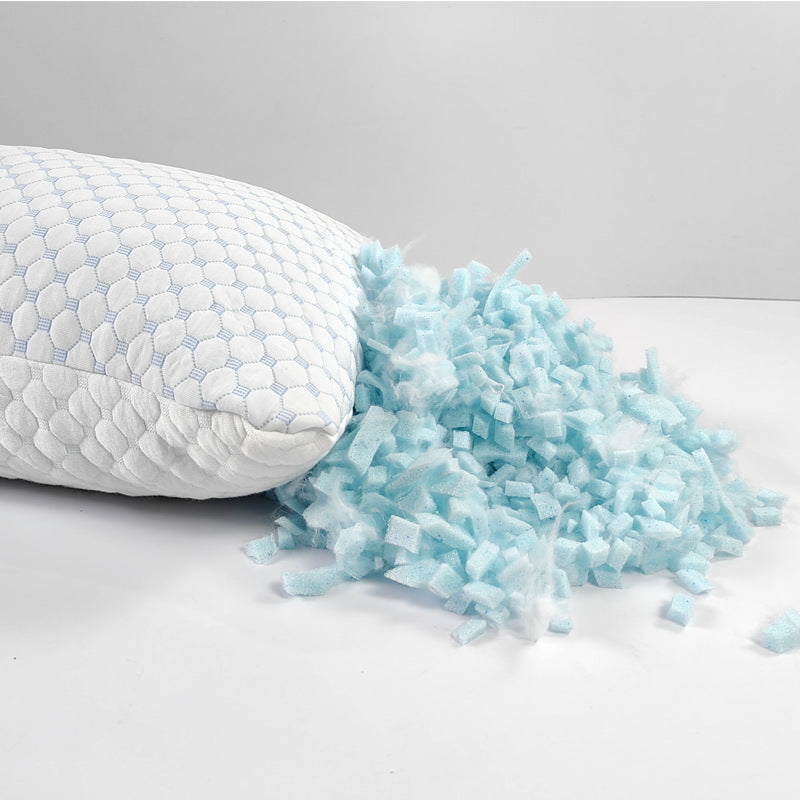 HKM-294675 Bamboo Fiber Crushed Sponge Pillow - 50x76cm, White and Blue, Polyester Fiber