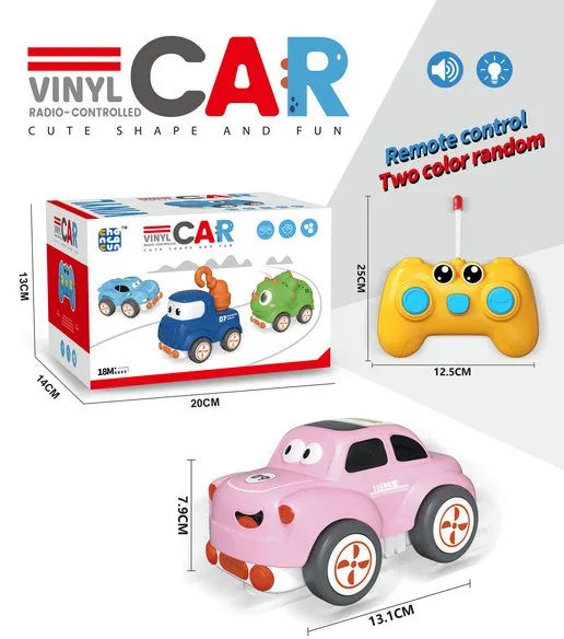 HKM-294675 Rechargeable Cartoon Remote Control Car with Lights for Kids, Indoor/Outdoor Mini Vehicle, 1:24 Scale