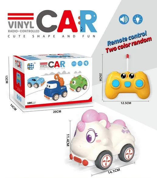 HKM-294675 Rechargeable Cartoon Remote Control Car with Lights for Kids, Indoor/Outdoor Mini Vehicle, 1:24 Scale