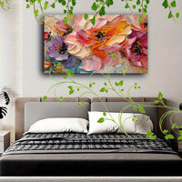 HKM-294803 Floral Canvas Wall Art with Wooden Frame - Textured Pastel Flowers for Home and Office Decor