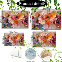 HKM-294803 Floral Canvas Wall Art with Wooden Frame - Textured Pastel Flowers for Home and Office Decor