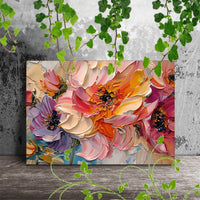 HKM-294803 Floral Canvas Wall Art with Wooden Frame - Textured Pastel Flowers for Home and Office Decor