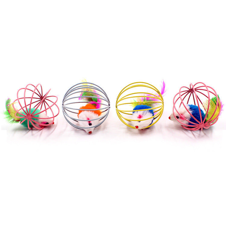 HKM-294867 Feather Cage Mouse Plush Cat Toy for Interactive Playtime