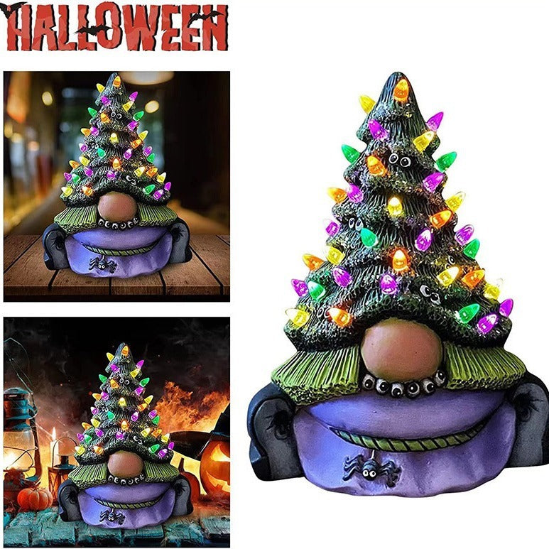 HKM-294995 Decorative Resin Christmas Tree Sculpture Ornament - 19cm Lighted Cartoon Style