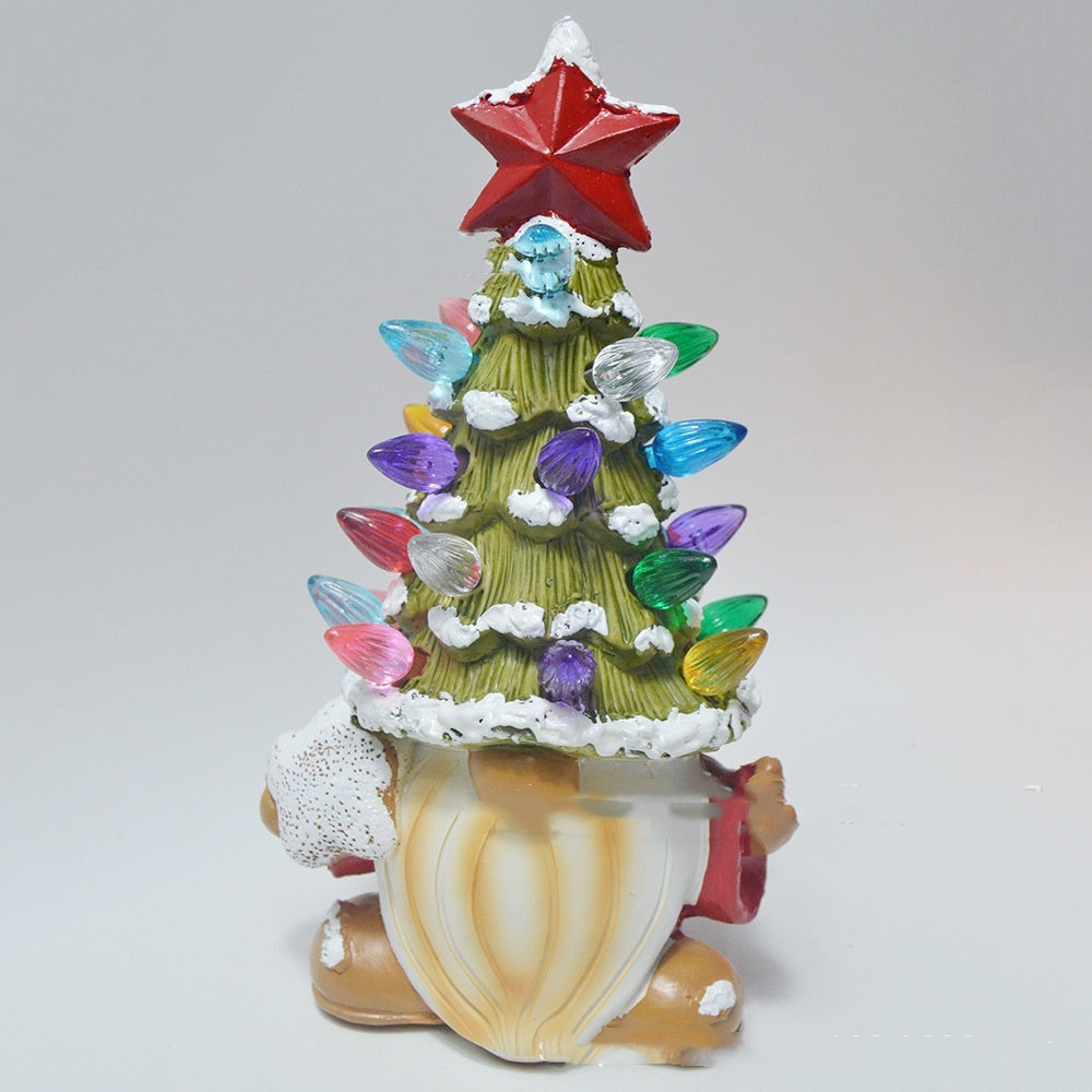 HKM-294995 Decorative Resin Christmas Tree Sculpture Ornament - 19cm Lighted Cartoon Style