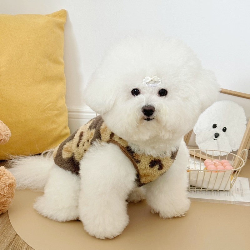 HKM-295123 Fleece-Lined Winter Dog Clothing in Gray Brown and White, Multiple Sizes Available