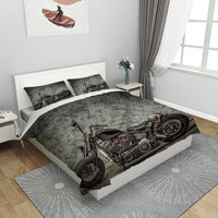HKM-295187 Dark Retro Motorcycle Quilt Cover Set with Pillowcase - Available in Multiple Sizes