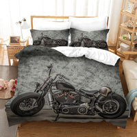 HKM-295187 Dark Retro Motorcycle Quilt Cover Set with Pillowcase - Available in Multiple Sizes