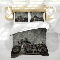 HKM-295187 Dark Retro Motorcycle Quilt Cover Set with Pillowcase - Available in Multiple Sizes