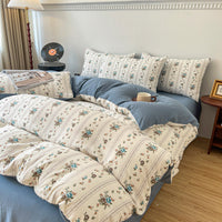 HKM-295187 Four-Piece Jacquard Quilt Cover Set with Plant and Flower Design - Cotton and Linen Bedding for 1.5 to 2.0 Bed Sizes