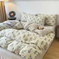 HKM-295187 Four-Piece Jacquard Quilt Cover Set with Plant and Flower Design - Cotton and Linen Bedding for 1.5 to 2.0 Bed Sizes