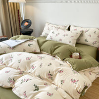 HKM-295187 Four-Piece Jacquard Quilt Cover Set with Plant and Flower Design - Cotton and Linen Bedding for 1.5 to 2.0 Bed Sizes