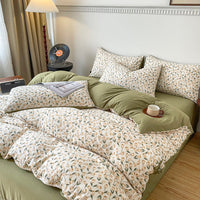 HKM-295187 Four-Piece Jacquard Quilt Cover Set with Plant and Flower Design - Cotton and Linen Bedding for 1.5 to 2.0 Bed Sizes