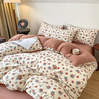 HKM-295187 Four-Piece Jacquard Quilt Cover Set with Plant and Flower Design - Cotton and Linen Bedding for 1.5 to 2.0 Bed Sizes
