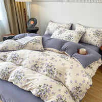 HKM-295187 Four-Piece Jacquard Quilt Cover Set with Plant and Flower Design - Cotton and Linen Bedding for 1.5 to 2.0 Bed Sizes