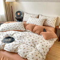 HKM-295187 Four-Piece Jacquard Quilt Cover Set with Plant and Flower Design - Cotton and Linen Bedding for 1.5 to 2.0 Bed Sizes