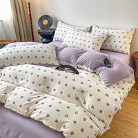 HKM-295187 Four-Piece Jacquard Quilt Cover Set with Plant and Flower Design - Cotton and Linen Bedding for 1.5 to 2.0 Bed Sizes
