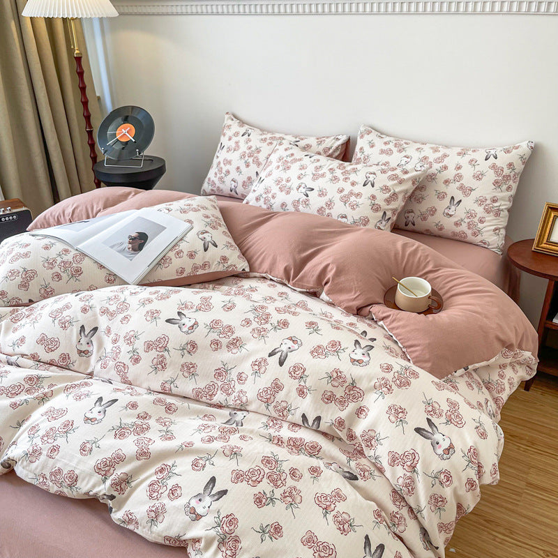 HKM-295187 Four-Piece Jacquard Quilt Cover Set with Plant and Flower Design - Cotton and Linen Bedding for 1.5 to 2.0 Bed Sizes