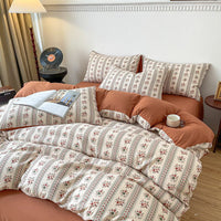 HKM-295187 Four-Piece Jacquard Quilt Cover Set with Plant and Flower Design - Cotton and Linen Bedding for 1.5 to 2.0 Bed Sizes