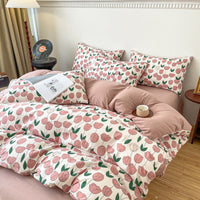 HKM-295187 Four-Piece Jacquard Quilt Cover Set with Plant and Flower Design - Cotton and Linen Bedding for 1.5 to 2.0 Bed Sizes