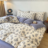 HKM-295187 Four-Piece Jacquard Quilt Cover Set with Plant and Flower Design - Cotton and Linen Bedding for 1.5 to 2.0 Bed Sizes