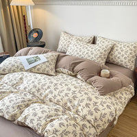 HKM-295187 Four-Piece Jacquard Quilt Cover Set with Plant and Flower Design - Cotton and Linen Bedding for 1.5 to 2.0 Bed Sizes