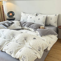HKM-295187 Four-Piece Jacquard Quilt Cover Set with Plant and Flower Design - Cotton and Linen Bedding for 1.5 to 2.0 Bed Sizes