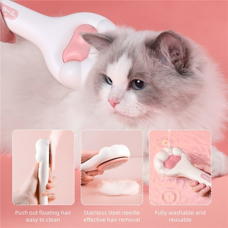 HKM-295635 Pet Massage Comb for Cats and Dogs - One Button Design, Pink, ABS+TPR+Stainless Steel, Size 210mm x 90mm x 42mm