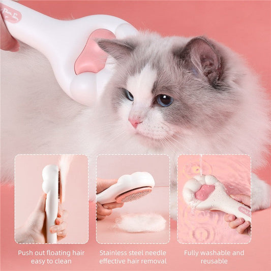 HKM-295635 Pet Massage Comb for Cats and Dogs - One Button Design, Pink, ABS+TPR+Stainless Steel, Size 210mm x 90mm x 42mm