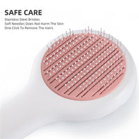 HKM-295635 Pet Massage Comb for Cats and Dogs - One Button Design, Pink, ABS+TPR+Stainless Steel, Size 210mm x 90mm x 42mm