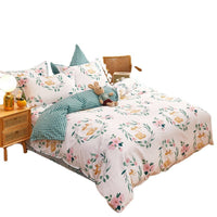 HKM-295699 Cotton Three-Piece Quilt Cover Set for Student Dormitory with Cartoon and Floral Patterns