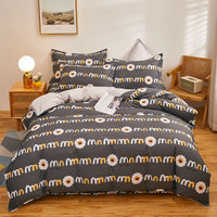HKM-295699 Cotton Three-Piece Quilt Cover Set for Student Dormitory with Cartoon and Floral Patterns