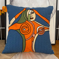 HKM-295763 Abstract Picasso-Inspired Embroidered Throw Pillowcase - 45X45 Cotton Design in Various Colors
