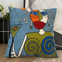 HKM-295763 Abstract Picasso-Inspired Embroidered Throw Pillowcase - 45X45 Cotton Design in Various Colors