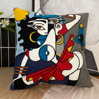 HKM-295763 Abstract Picasso-Inspired Embroidered Throw Pillowcase - 45X45 Cotton Design in Various Colors