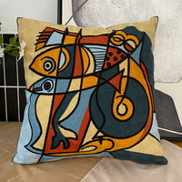 HKM-295763 Abstract Picasso-Inspired Embroidered Throw Pillowcase - 45X45 Cotton Design in Various Colors