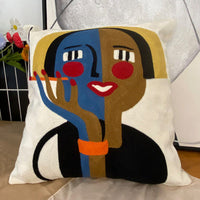 HKM-295763 Abstract Picasso-Inspired Embroidered Throw Pillowcase - 45X45 Cotton Design in Various Colors