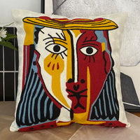 HKM-295763 Abstract Picasso-Inspired Embroidered Throw Pillowcase - 45X45 Cotton Design in Various Colors