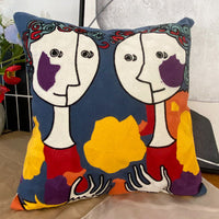 HKM-295763 Abstract Picasso-Inspired Embroidered Throw Pillowcase - 45X45 Cotton Design in Various Colors