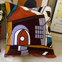 HKM-295763 Abstract Picasso-Inspired Embroidered Throw Pillowcase - 45X45 Cotton Design in Various Colors