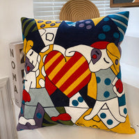 HKM-295763 Abstract Picasso-Inspired Embroidered Throw Pillowcase - 45X45 Cotton Design in Various Colors