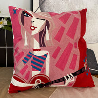 HKM-295763 Abstract Picasso-Inspired Embroidered Throw Pillowcase - 45X45 Cotton Design in Various Colors