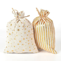 HKM-295827 Christmas Digital Tag Drawstring Bag Set with Embroidery and Clips - Cotton and Linen, 24 Bags Included