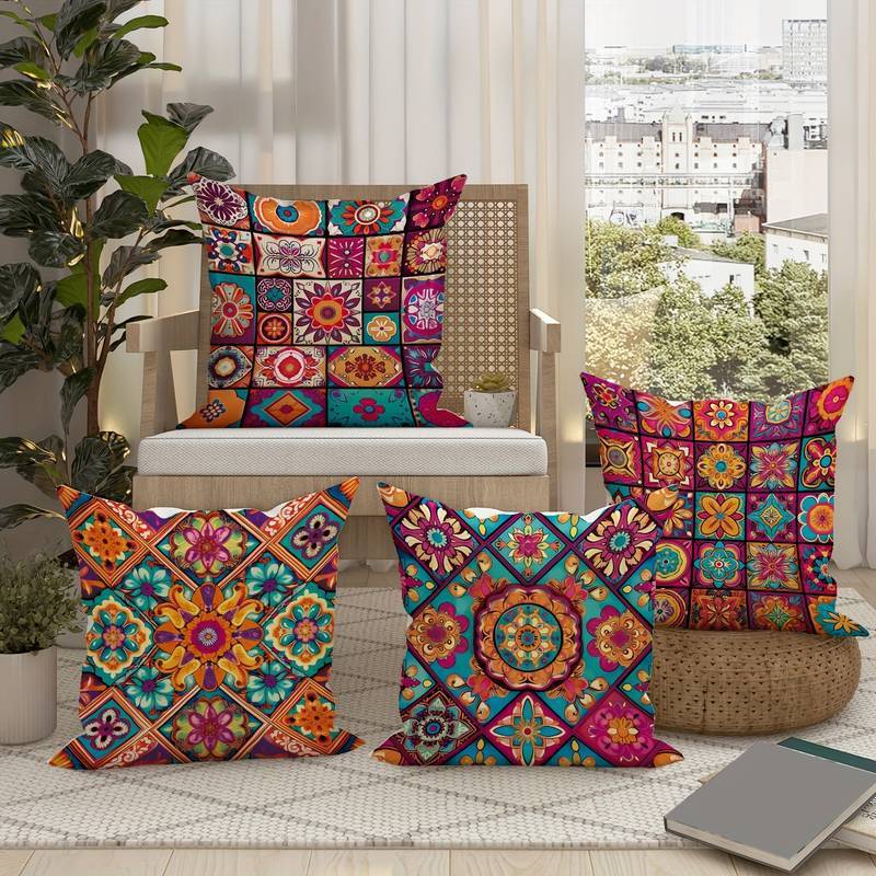 HKM-295827 Geometric Pattern Bohemian Style Linen Pillow Cover 45x45cm